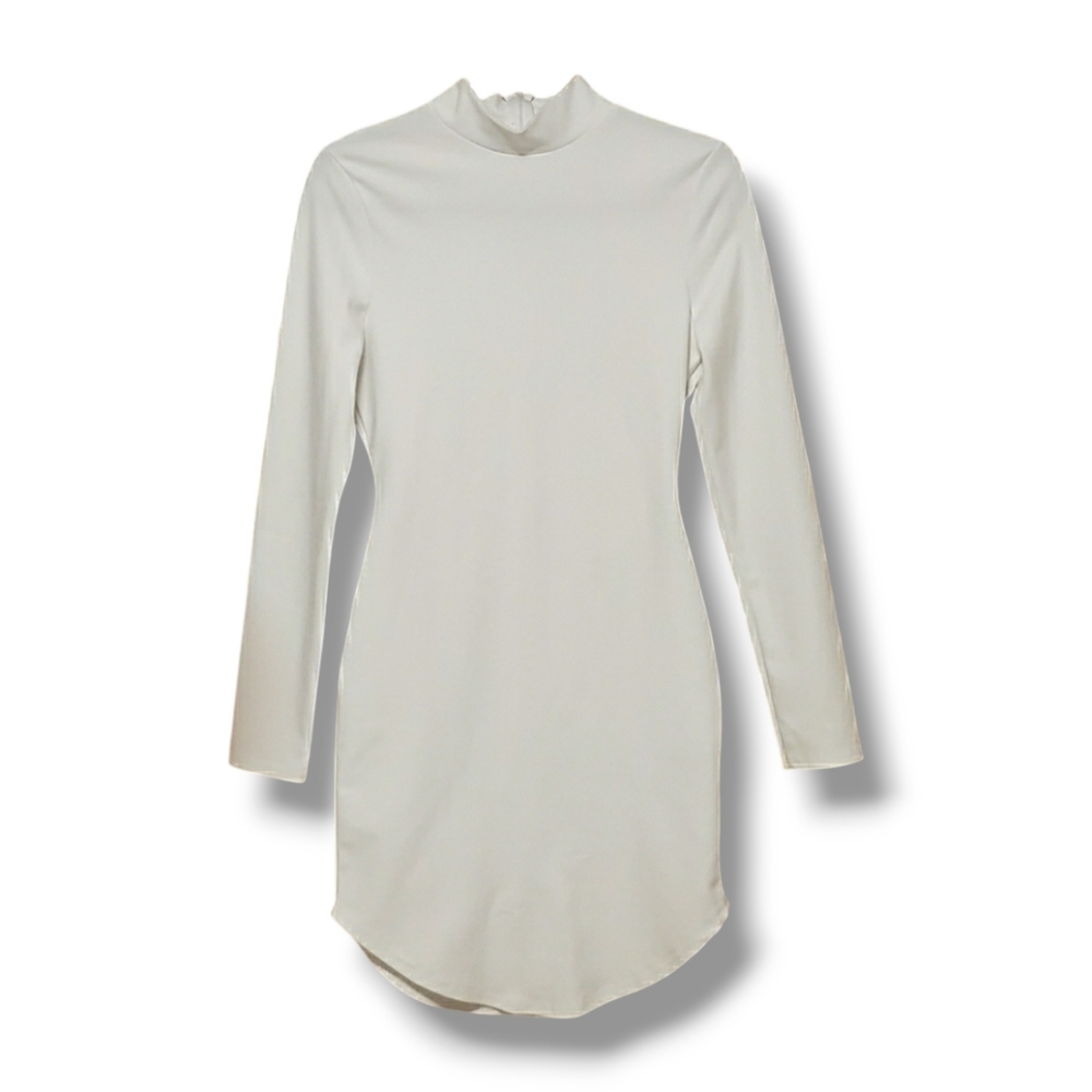 MISSGUIDED Bodycon White Mid Neck Mini Dress